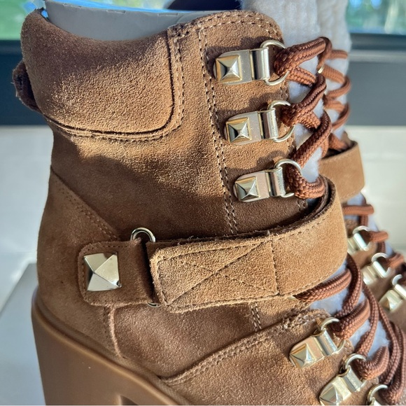 Marc Fisher Nature Suede Sherpa Trim Lug Sole Hiker Booties Sz 7.5 Med BNWB - Picture 10 of 15